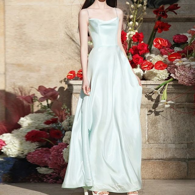 Wedding A-Line Gown Plain Spaghetti Strap