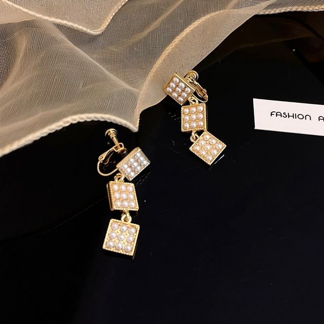 Pearl Faux Square Dangle Alloy Earring