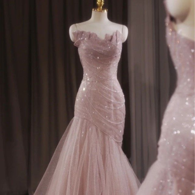 Evening Mesh Gown Strapless Trained Mermaid