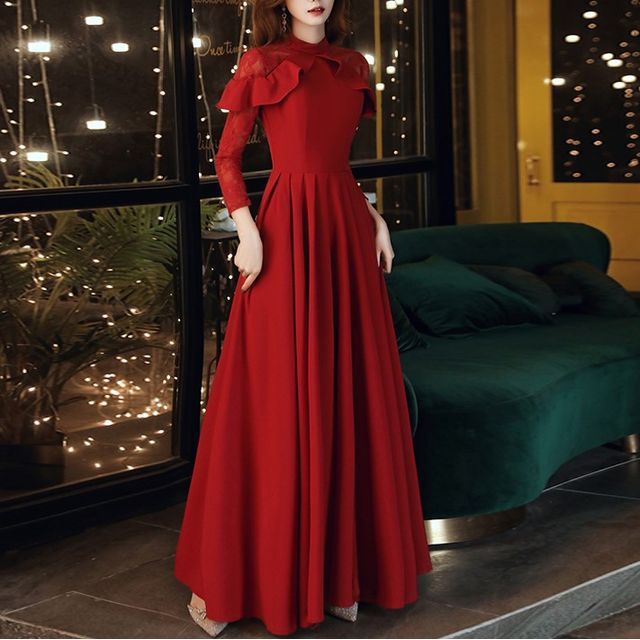 Long-Sleeve Panel Ruffled Gown Wedding Designs) (Various A-Line Lace