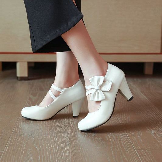 Shoes Heel Mary Jane Chunky Bow