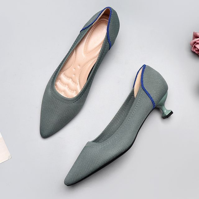 Heel Pumps Pointy-Toe Kitten Knit