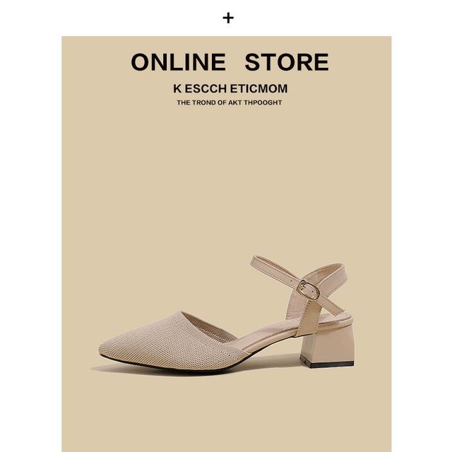 Heel Pointy-Toe Sandals Strap Ankle Chunky