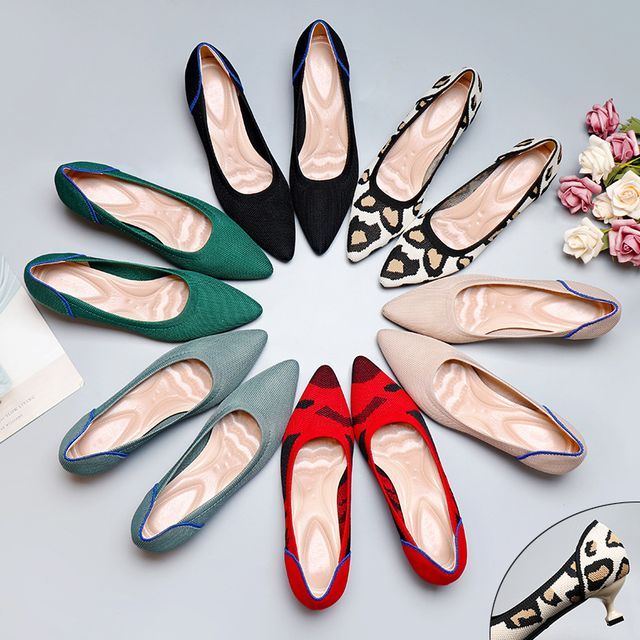 Heel Pumps Pointy-Toe Kitten Knit