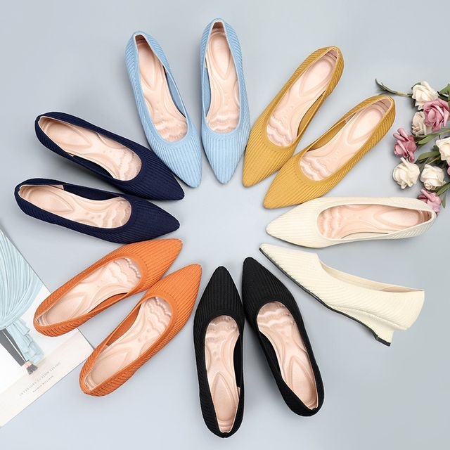 Wedge Pumps Knit Pointy-Toe Heel
