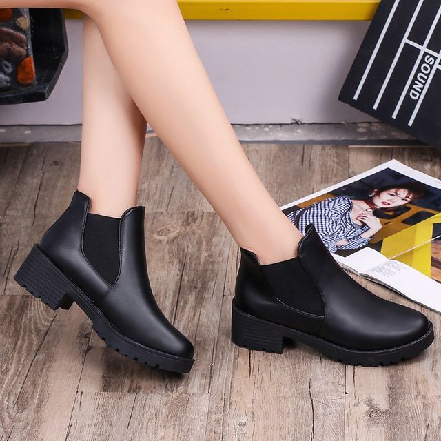 Leather Boots Faux Ankle