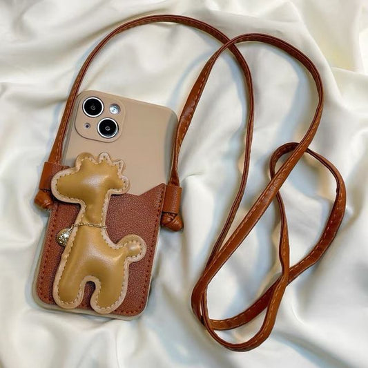 Strap Crossbody Case Faux Pearl Phone Giraffe