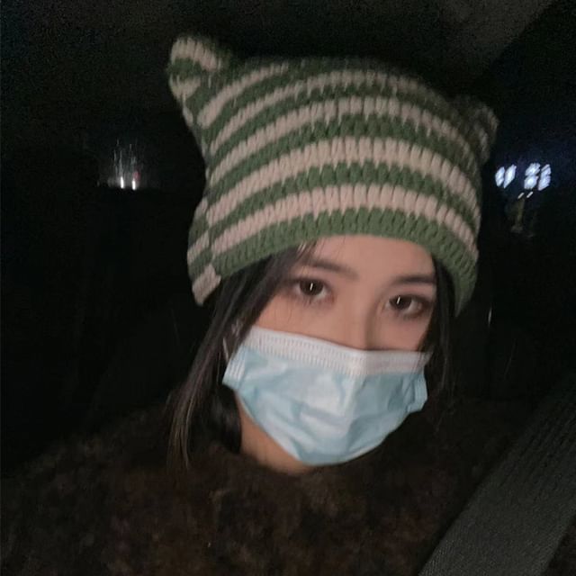 Beanie Cat Striped Knit Ear