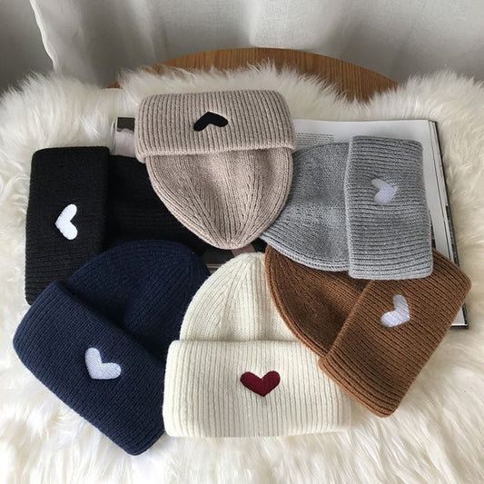 Embroidered Beanie Knit Heart