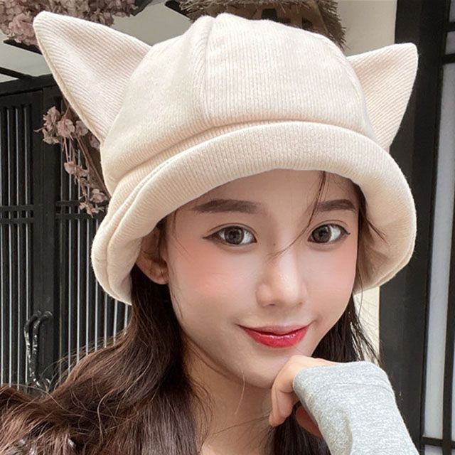 Ear Bucket Hat Cat Knit
