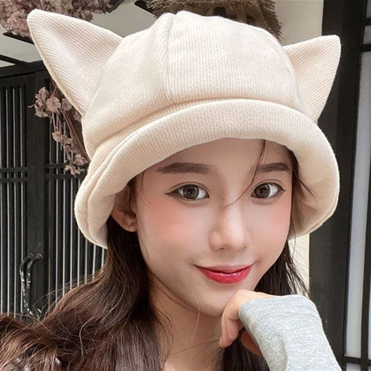 Ear Bucket Hat Cat Knit