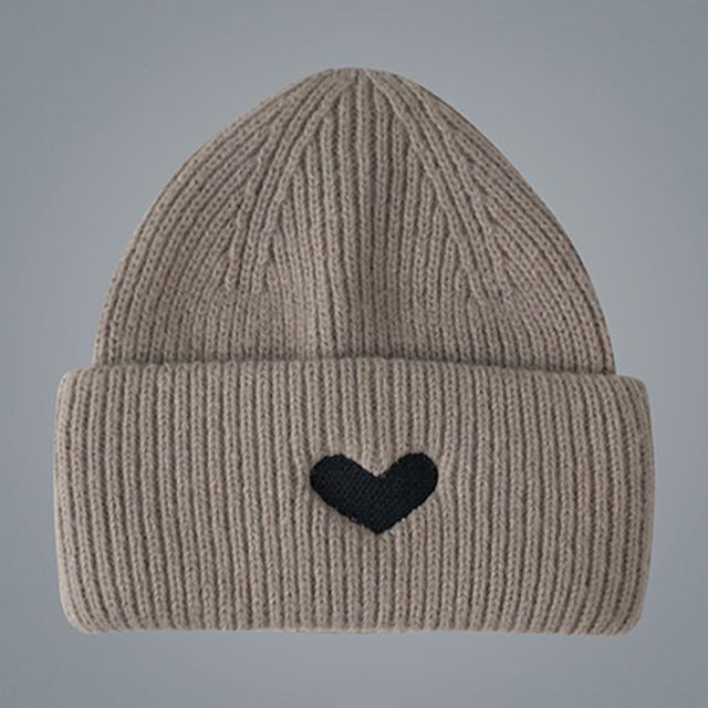 Embroidered Beanie Knit Heart