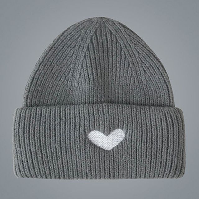 Embroidered Beanie Knit Heart