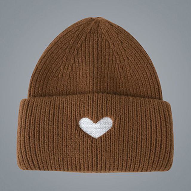 Embroidered Beanie Knit Heart