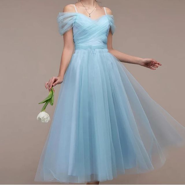 Shirred A-Line Evening Cold-Shoulder Mesh Gown