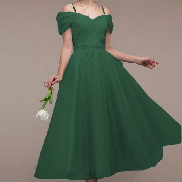 Shirred A-Line Evening Cold-Shoulder Mesh Gown