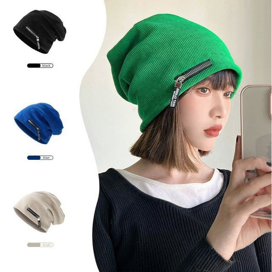 Detail Beanie Ribbed Zip