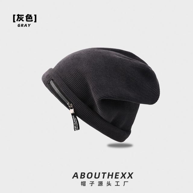 Detail Beanie Ribbed Zip