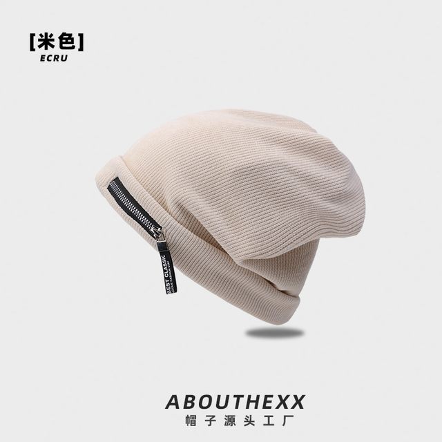 Detail Beanie Ribbed Zip