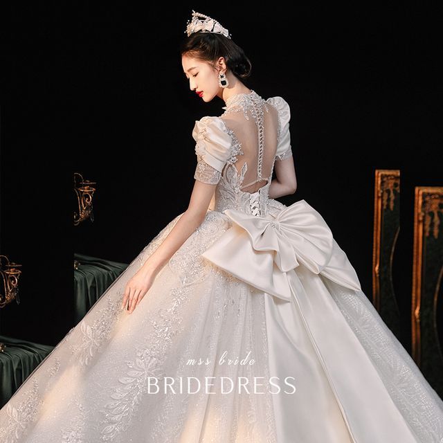 Sequined Gown Ball Puff-Sleeve Wedding Floral Embroidered