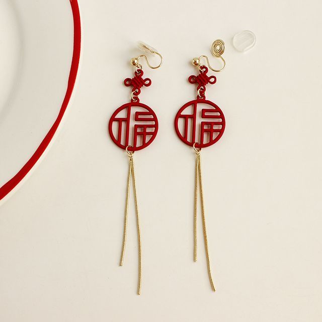Clip-On / Characters Fringed Earring Chinese