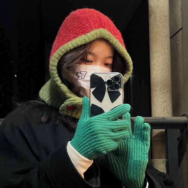 Knit Balaclava Two-Tone Hat