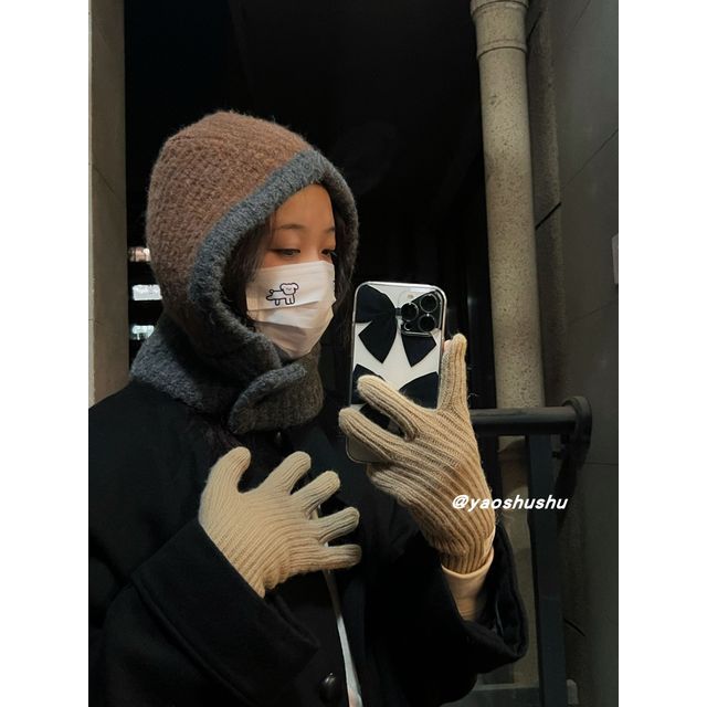 Knit Balaclava Two-Tone Hat