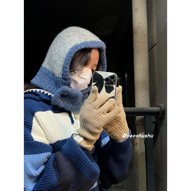 Knit Balaclava Two-Tone Hat