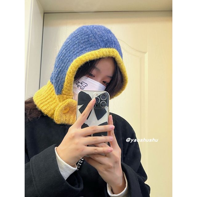 Knit Balaclava Two-Tone Hat