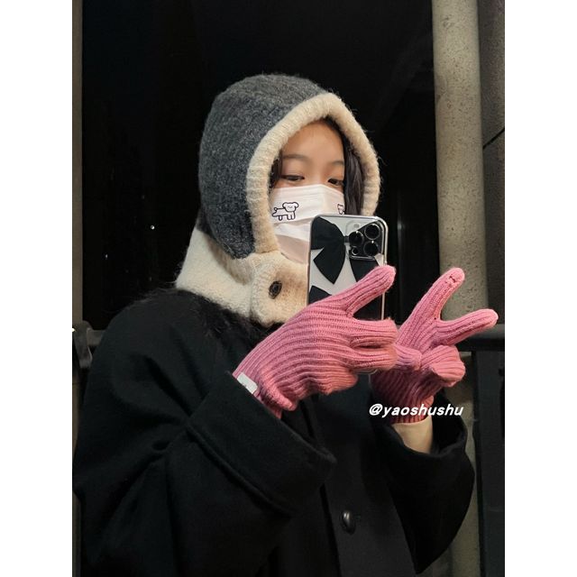 Knit Balaclava Two-Tone Hat