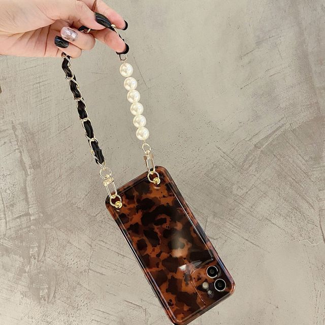 Leopard Pearl Faux Chain Case Print Phone