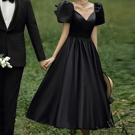 Plain A-Line Evening Gown Short-Sleeve V-Neck