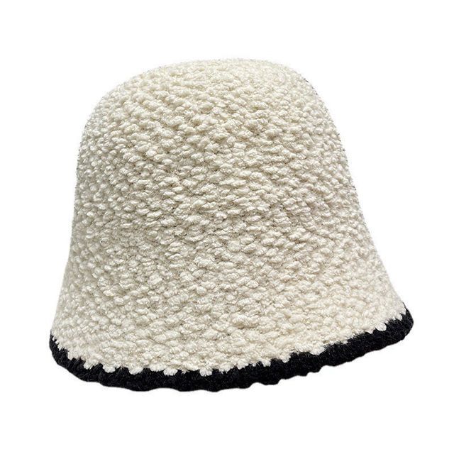 Faux Trim Contrast Shearling Bucket Hat