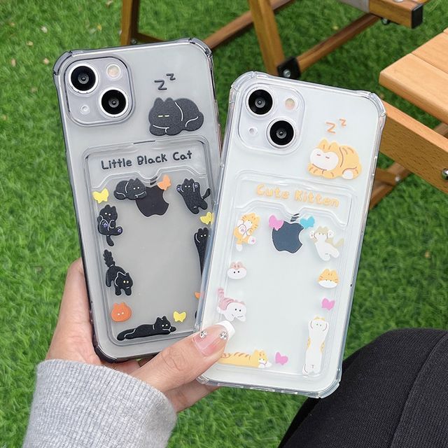 Holder Cat Print Card Phone Case