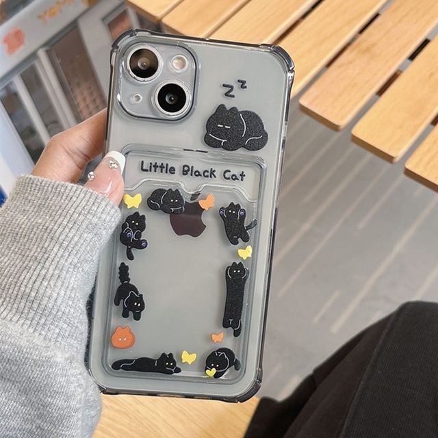 Holder Cat Print Card Phone Case