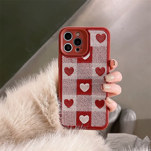 Heart Print Phone Plaid Case