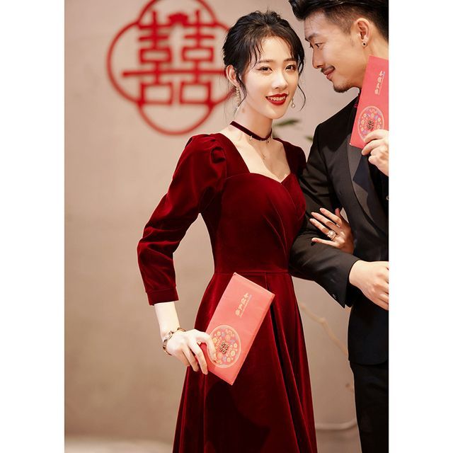 / Long-Sleeve Dress Evening A-Line Cocktail Gown