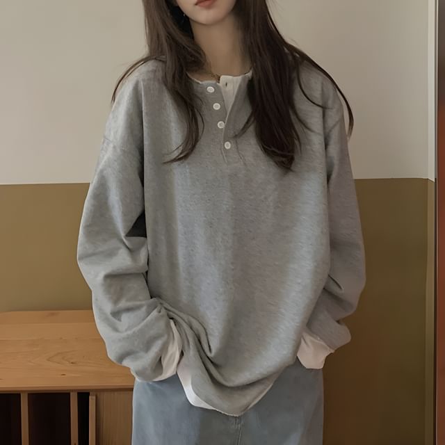 Mock T-Shirt Long-Sleeve Two-Piece Henley