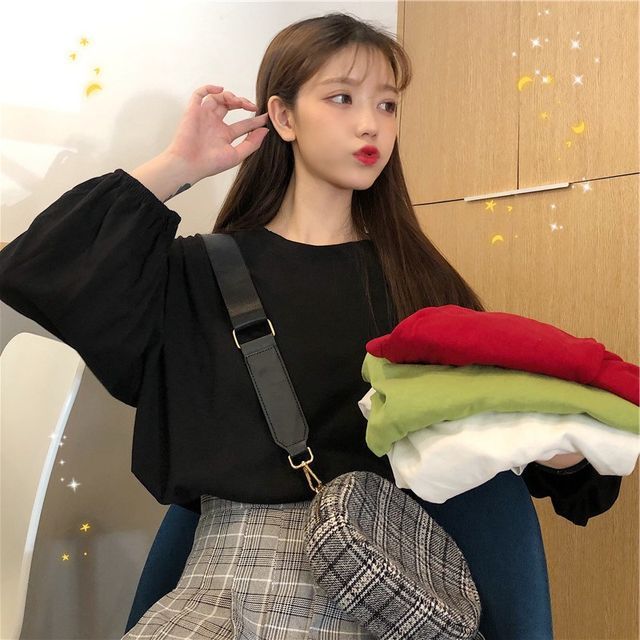 Long-Sleeve T-Shirt Oversized Round Neck Plain