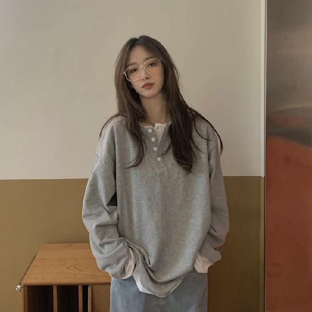 Mock T-Shirt Long-Sleeve Two-Piece Henley