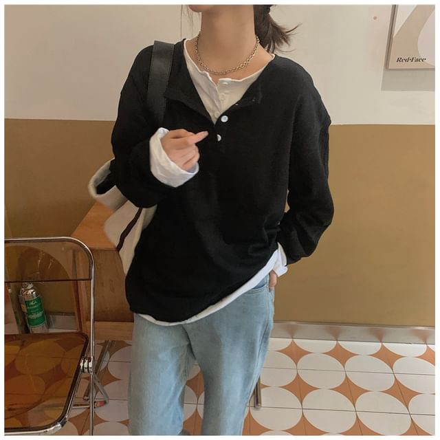 Mock T-Shirt Long-Sleeve Two-Piece Henley