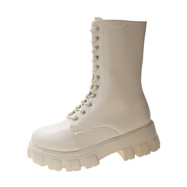 Boots Lace-Up Faux Leather Platform Short