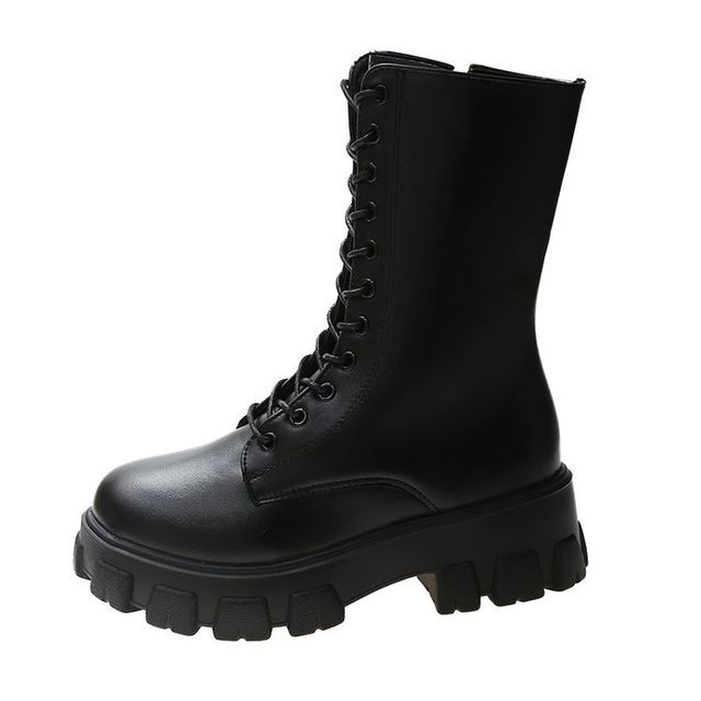 Boots Lace-Up Faux Leather Platform Short