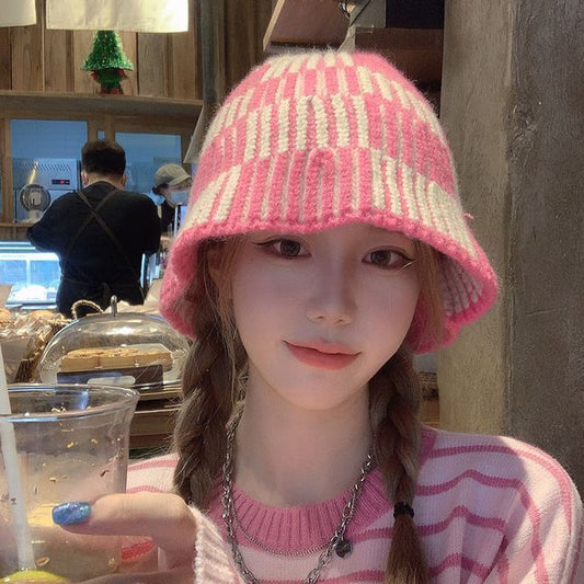 Hat Bucket Striped Knit