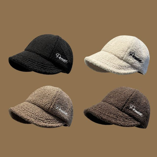 Letter Cap Shearling Faux Embroidered