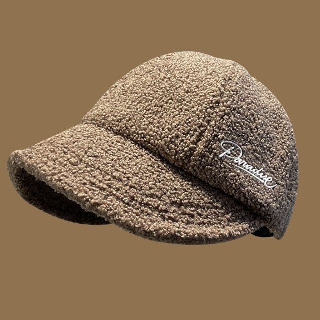 Letter Cap Shearling Faux Embroidered