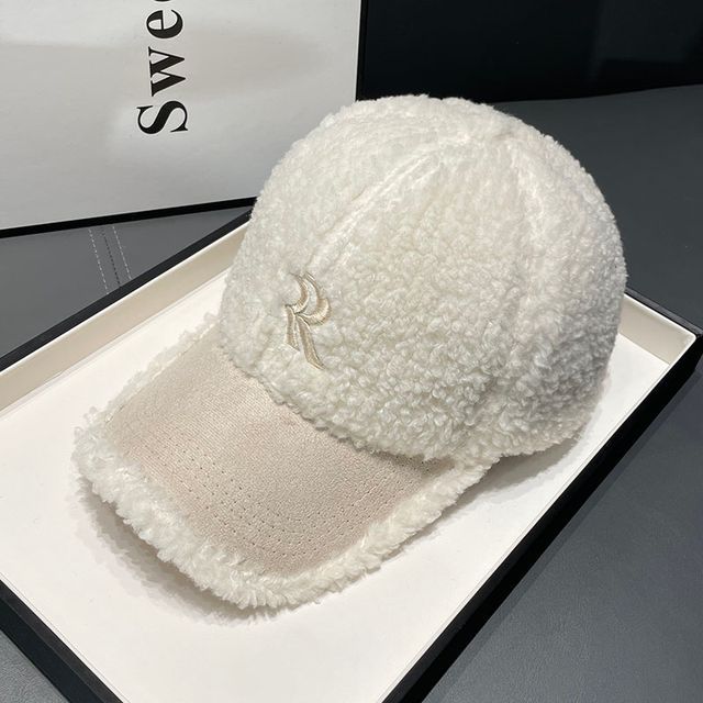 Cap Letter Embroidered Faux Shearling