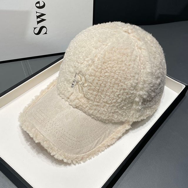 Cap Letter Embroidered Faux Shearling