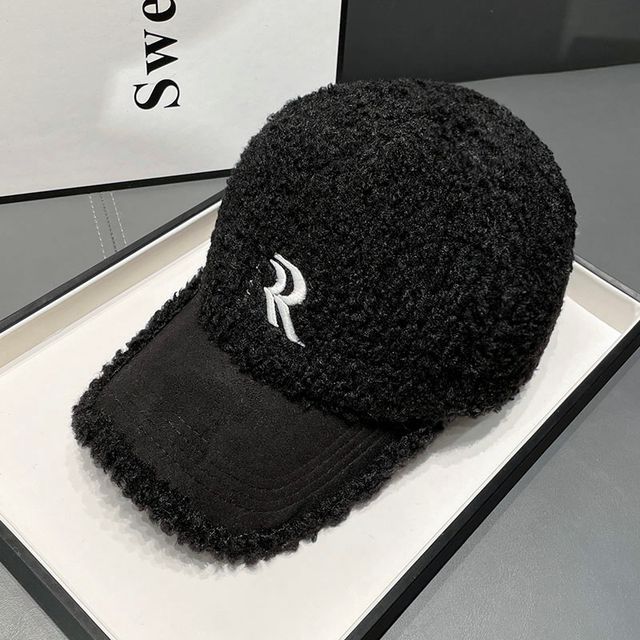 Cap Letter Embroidered Faux Shearling