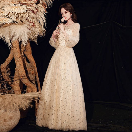 A-Line Sequin Mesh Gown Plain Evening